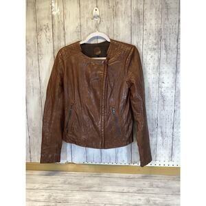 Gap Edition Women's Brown Leather Jacket Size S 100% Polyester Lining